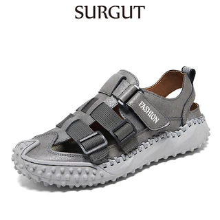 SURGUT Sandálias De Moda Masculina Feitas À Mão Verão Novas Com Respiração Ao Ar Livre Sem Escorregamento Sapatos Casuais Masculinos De Sola Grossa Tamanho Grande 38-46