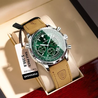 POEDAGAR Moda Masculina Relógio Cronógrafo Esportivo Relógio de Pulso Couro Relógios Masculinos de Negócios À Prova D'água Luminosa Data Multifuncional Relógio Masculino Relógio de Quartzo Original Para Homens