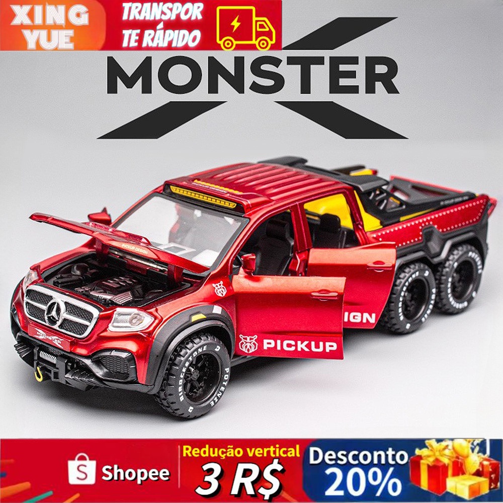 1 : 28 Mercedes Benz X Classe MONSTER 6X6 Diecast Alloy Car Toys For Children Cars Brinquedos Infantis Para Menino Miniauto Caminhão Som E Brinquedo Leve