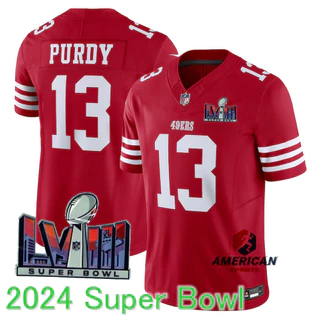 2024 Super Bowl LVIII Regata Masculino Camiseta San Francisco 49ers Brock Purdy Red Limitada Camisa De Futebol Americano Jersey