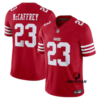 2023-24 Homens Camiseta San Francisco 49ers Christian McCaffrey Regata Vermelho Limitada Camisa De Futebol Americana Jersey