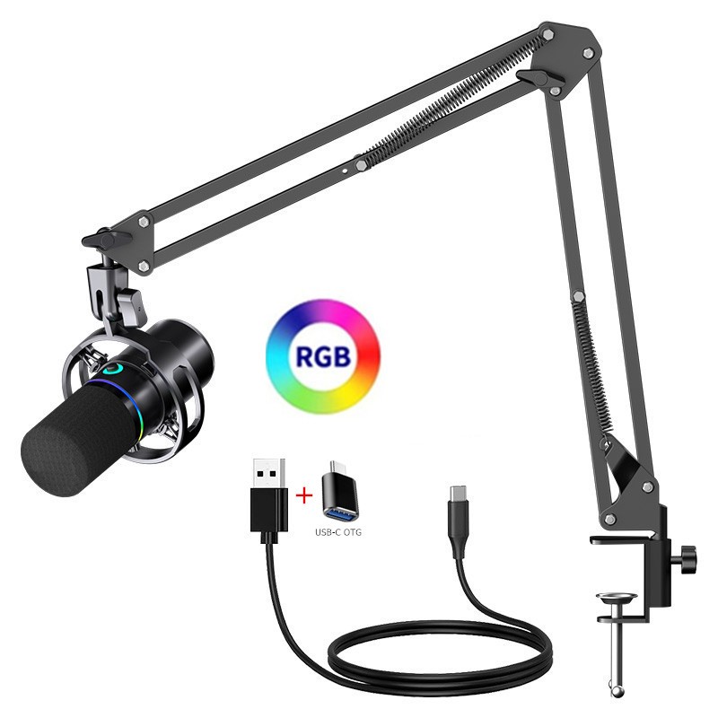 WM8 XLR/USB Kit Microfone Dinâmico RGB Podcast Mic Com Braço De Barra Muda Para Gravação De Jogos Em Streaming
