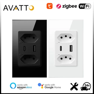 AVATTO Tuya WiFi/ZigBee Tomada De Parede Brasileira Inteligente 16A Porta USB Tipo C Saídas De Controle individual Plug Work Para Google Home/Alexa