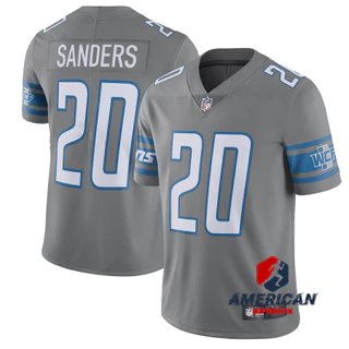 Masculino Camiseta Detroit Lions Barry Sanders Regata Retired Player Cinza Limitada Camisa De Futebol Americano Jersey