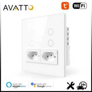 AVATTO Interruptor De Toque Inteligente Tomada controle duplo Preto/Branco Painel De Vidro Funciona Com Tuya Alexa Google Wi-Fi