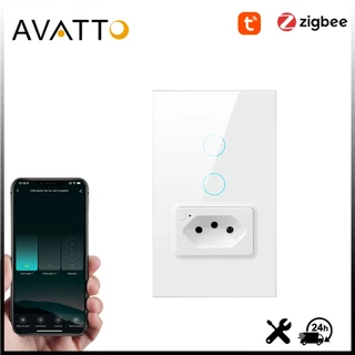 AVATTO Tuya Zigbee 16A/20A Interruptor E Tomada Inteligente , Painel De Vidro Padrão Brasil 4X2 interuptor De Controle Remoto Funciona Com Alexa Google Home