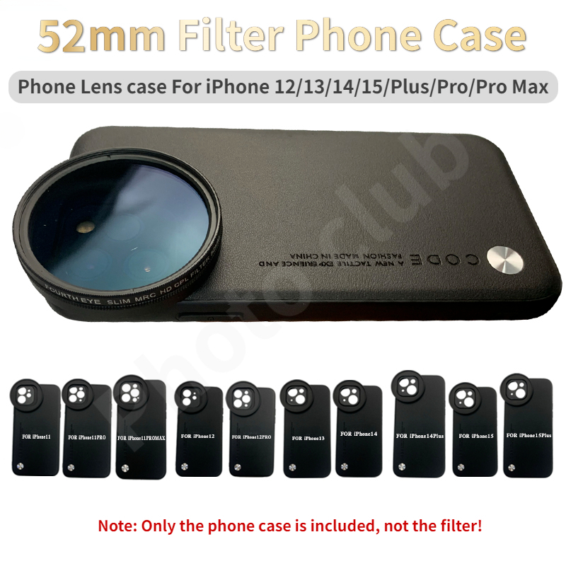 52MM Adaptador De Interface De Rosca Anel De Filtro Do Telefone Para Iphone 15 14 12 13 11 Plus Caixa
