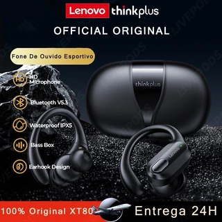 Lenovo XT80 Fone De Ouvido Bluetooth Esportivo Sem Fio 5.3 TWS Microfone LED HiFi À Prova D