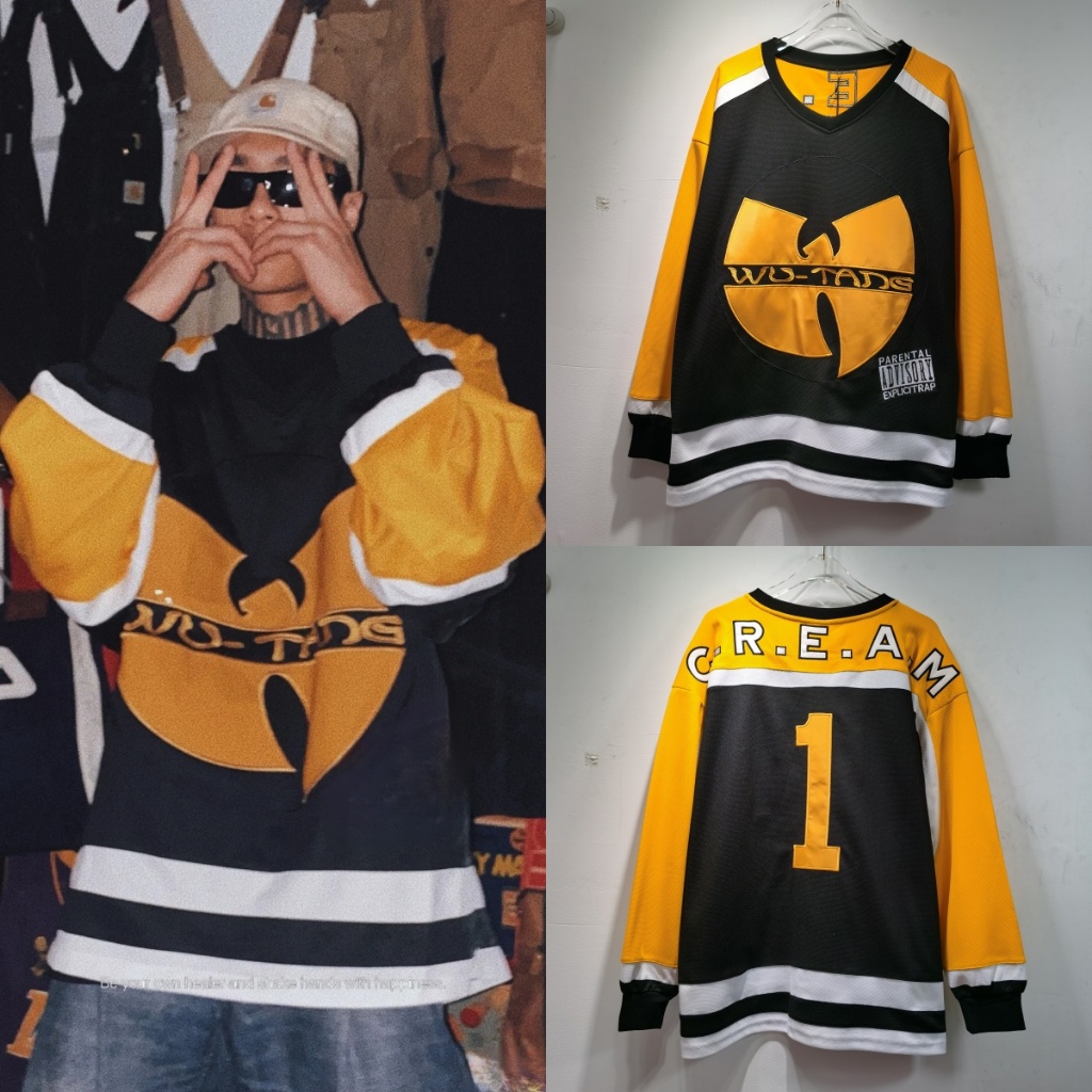 Wutang Clan Ice Hockey Outfit Vintage Loose Hip-hop Patchwork Manga Longa Capuz Unisex