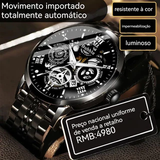 Relógio Masculino Oco Relógio Masculino à prova d'água Calendário Luminoso Relógio de pulso de quartzo Relógio Masculino de Quartzo