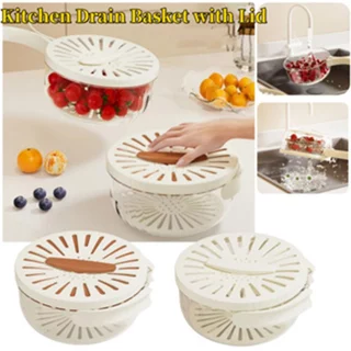 2pcs Cesta De Drenagem De Cozinha Com Tampa Alça Lavagem De Legumes Dobrável Colhedor De Limpeza Plástica Frigorífico Caixa Crisper