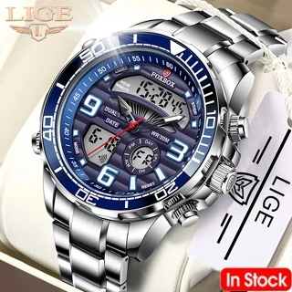 relogio masculino LIGE Novo Relógio Moda Data Quartz Homen Relógios Top Marca Luxo Cronógrafo Esporte Duplo Display Pulseira Homens Relógios