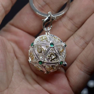 D20 Caixa Oca De Metal & Conjunto De Dados De 7pcs , Incrustado Com Zircônia Colorida , Mini Kit Jogo De Tabuleiro Portátil , Acessórios Para Jogadores