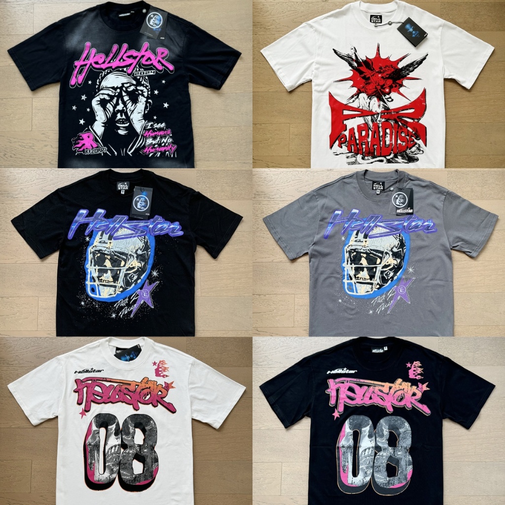 Hellstar Hip Hop High Street Camiseta Masculina Manga Curta Solta