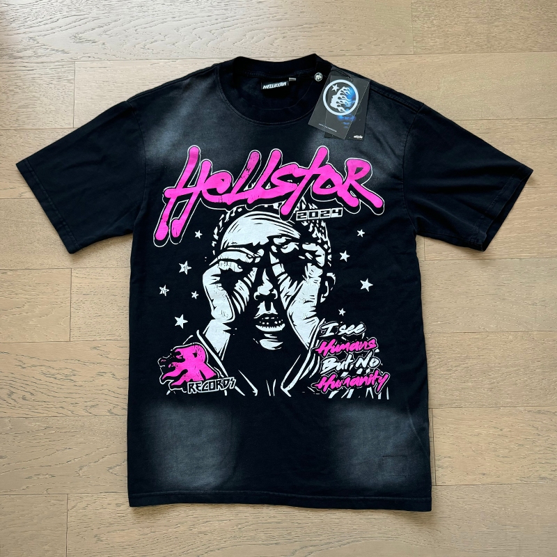 Hellstar Hip Hop High Street Camiseta Masculina Manga Curta Solta