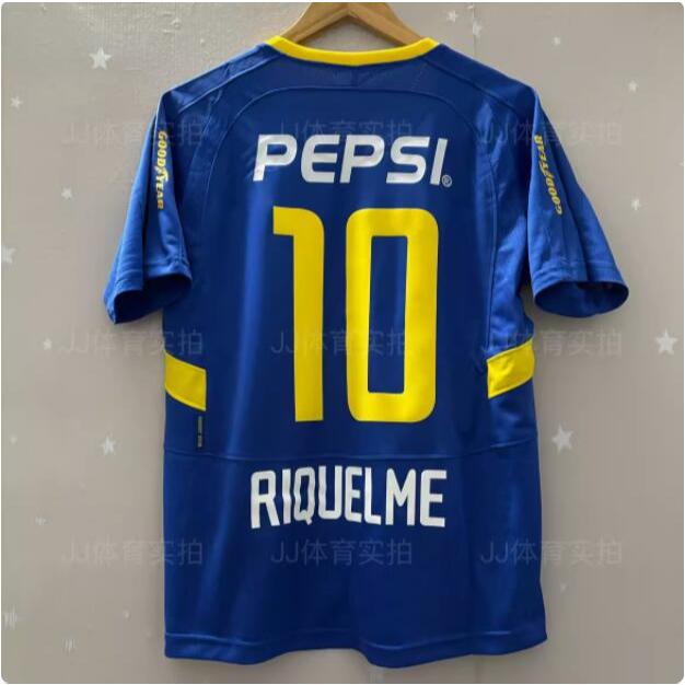03-04 Argentina Super Liga Boca Juniors Retro Jersey Riquelme Tevez Donett Home E Manga Curta Longe