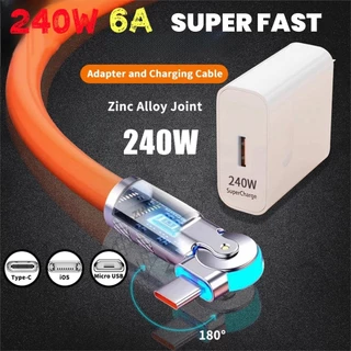 240W 6A Adaptador Super Rápido Carregador De Carregamento Para Tipo-C Micro USB iOS Android Conector Celular 180 ° Cabo