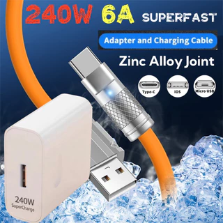 Carregador Super Rápido Para Android Type-C Micro USB iOS Conector Celular 240W 6A Cabo De Carregamento Com Adaptador 24