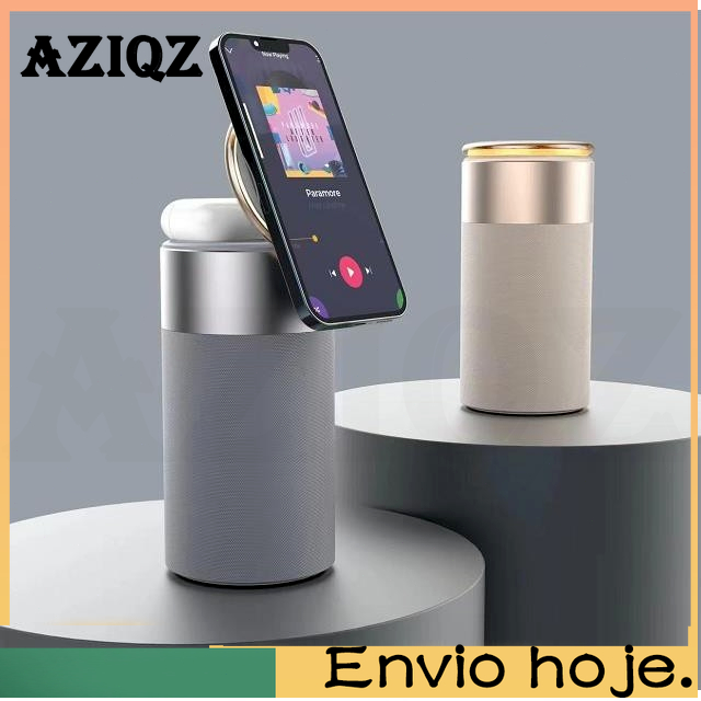 Aziqz 3 em 1 Multifuncional IPhone e AirPods Carregador sem fio Altifalante Bluetooth portátil, com luz de toque, adequado para casa e escritório