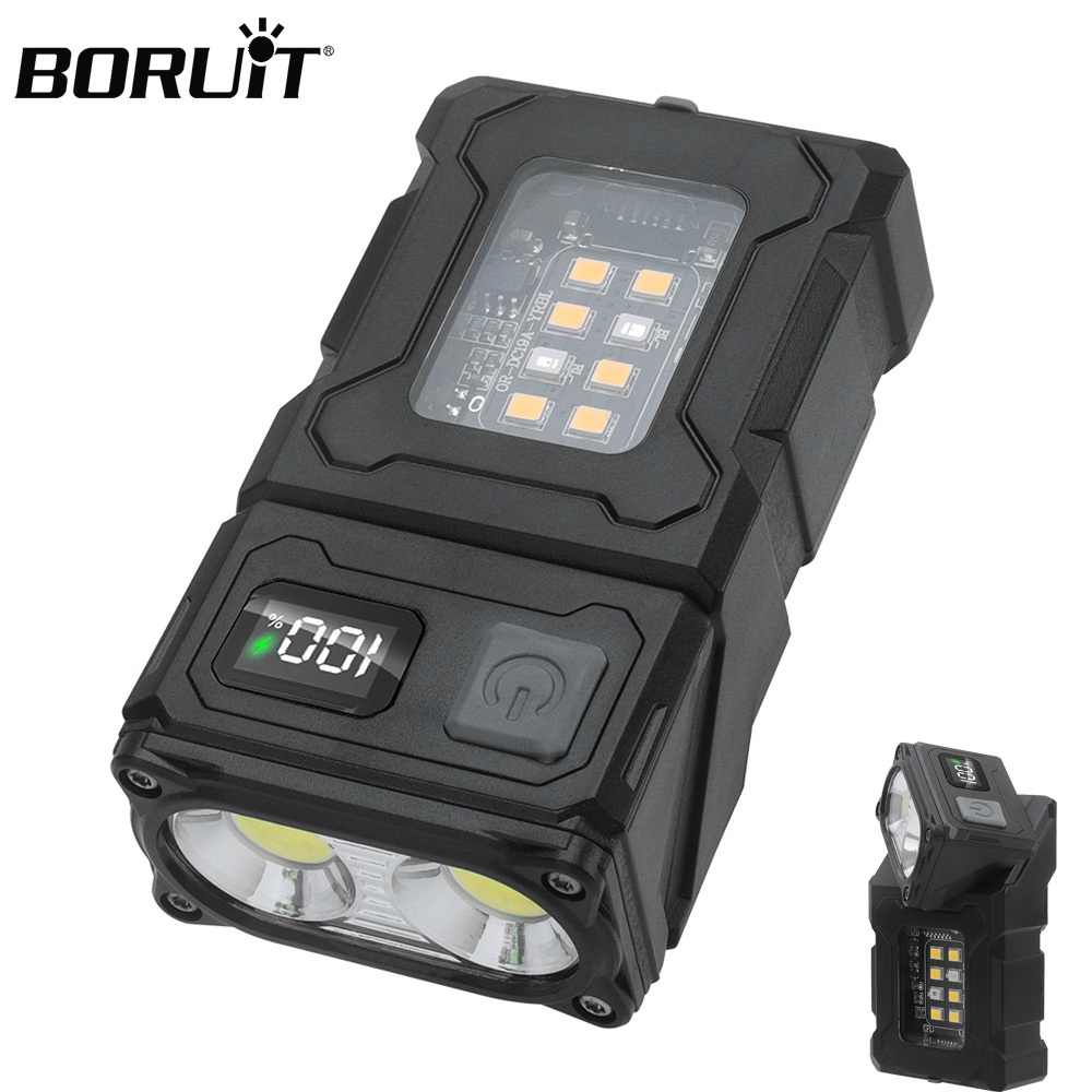 BORUiT 180 ° Lanterna LED Giratória Com Chaveiro USB Recarregável Visor Magnético De Energia