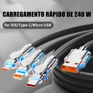 Cabo de Carregamento Rápido de 3 em 1 laranja preto azul Aplicável a Type C Micro USB