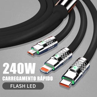 Cabo de dados três em um cabo de carregamento ultrarrápido para V8 Micro USB Tipo C 1.2m