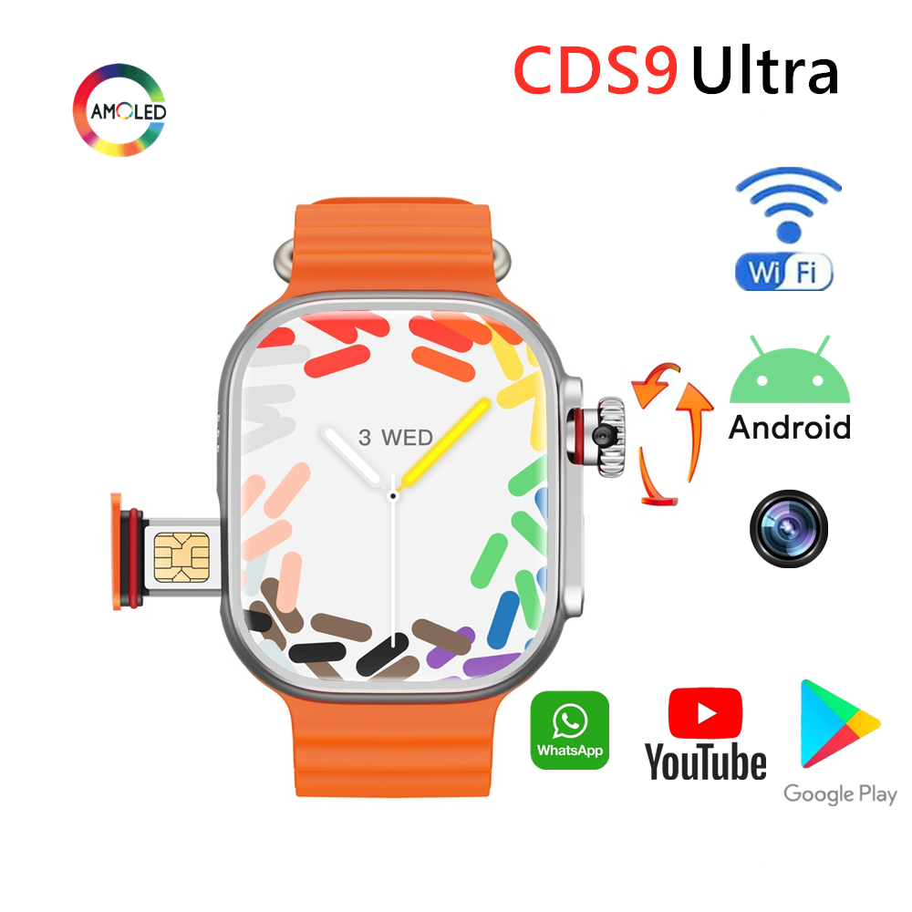 Smartwatch Android Com Slot SIM Card Wifi CDS9 Ultra Smart Watch 4G 49Mm 4 Core CPU GPS Jogo De Videochamada Sport Series 9 Para Crianças ZMEW