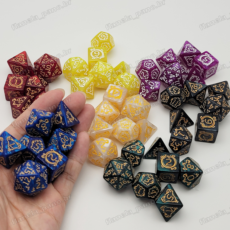 Conjunto de Dados Acrílico com Padrão de Dragão 7 Peças para DND, Pathfinder, D&D e RPG