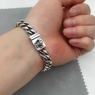Chrome Hearts Bracelete Corações Cromados Bracelete /925 Bracelete de Moda Prata Corrente Cubana Hip Hop Européia Americana