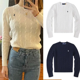 2024 Paul Sweater Ladies Polo Manga Longa Camisola de Pescoço Redondo Rosqueada RL Primavera Outono Bordado Pony Label Business Casual Sports Thermal Top