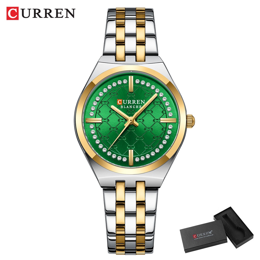 Novo Relógio CURREN Feminino À Prova D'água Moda Casual De Aço Inoxidável Quartzo Analógico 9096