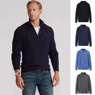 2024 Camisola masculina de algodão puro puro puro Paul Tricotada Half High Zipper Polo Sweater Outono Inverno Cor Sólida Rosqueada Manga Longa RL Camisola Pony Sweater Bordada