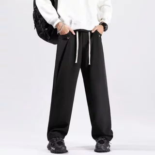 Calças de seda gelo dos homens solto em linha reta gota sentir verão estilo fino japonês calças casuais meninos na moda calças esportivas