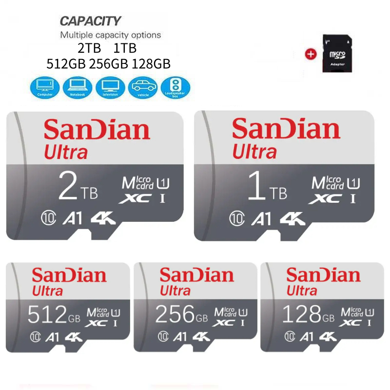 Cartão De Memória Original 2TB 1TB Classe 10 A1 SDXC UHS-I TF 512GB 128GB 256GB Micro SD Até 150MB/s