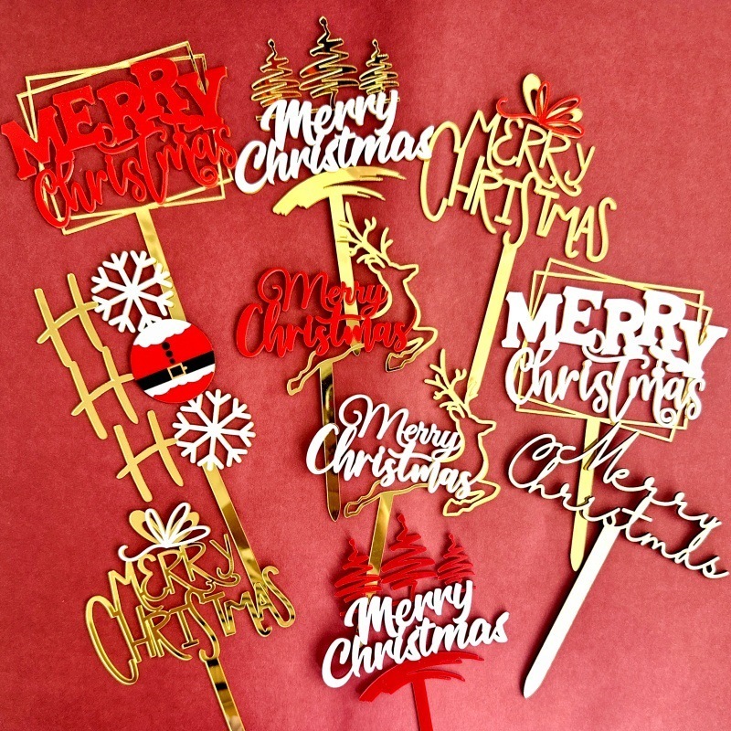 Feliz Cobertura De Bolo De Natal , Acrílico De Camada Dupla Decoração Para Festa Temática