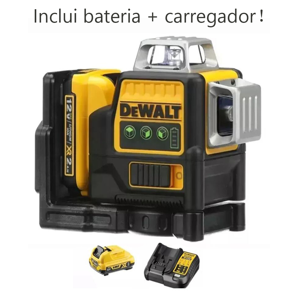DeWalt DW089LG 12 Linhas Laser Verde Nível 360 Graus Auto-Nivelante (Inclui Bateria E Carregador)