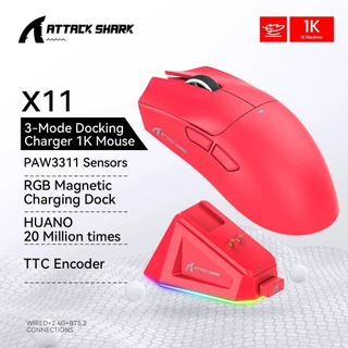Rato Sem Fio Attack Shark X11 , Conexão Tri-Mode 2.4GHz/Wired/Bluetooth PAW3311 22000DPI 400IPS RGB PC Gaming Mouse