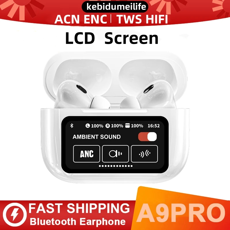 A9 Pro Fones De Ouvido Sem Fio Bluetoth 5.3 TWS HiFi ANC Touch Screen Noise Cancelando Com Microfone Esportivos