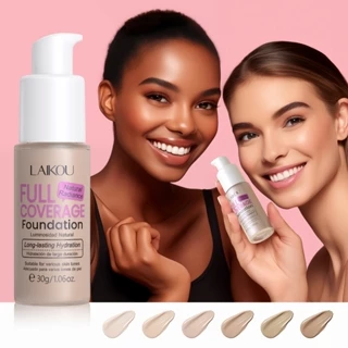 LAIKOU Fundação De Cobertura Completa Hidratação De Longa Duração Natural Radiance Ocultar Poros Manchas À Prova 30g em Oferta na Shopee