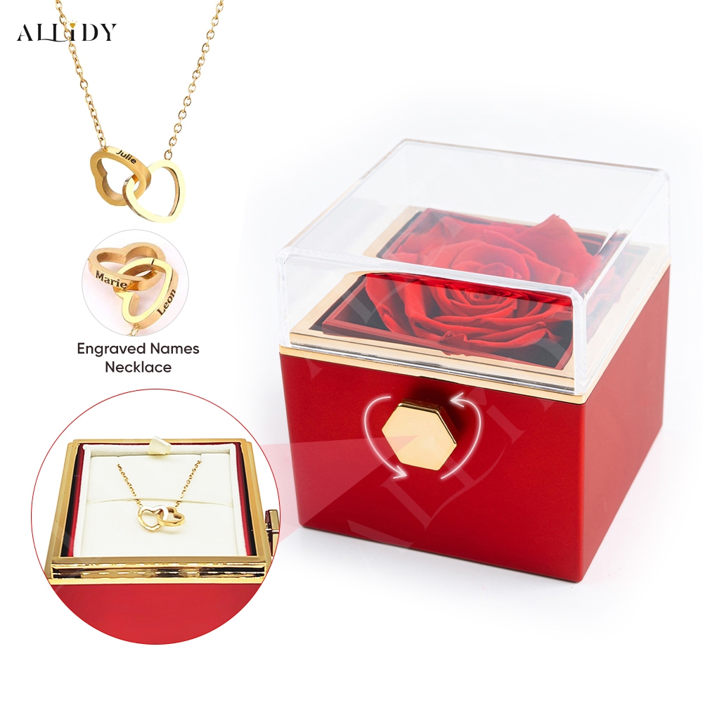 Colar Coração Duplo Personalizado com Nome - Presente Perfeito para Proposta, Caixa Rosa Eterna
