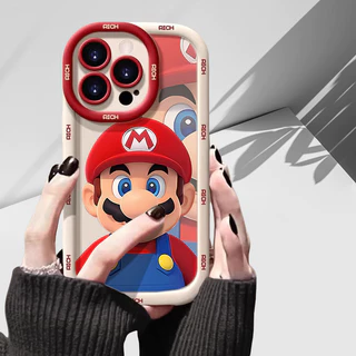 Capa de telefone de silicone para iphone 6 11 7 8 x xr xs 12 13 14 15 promax cartoon mario casca macia à prova de choque preto e branco