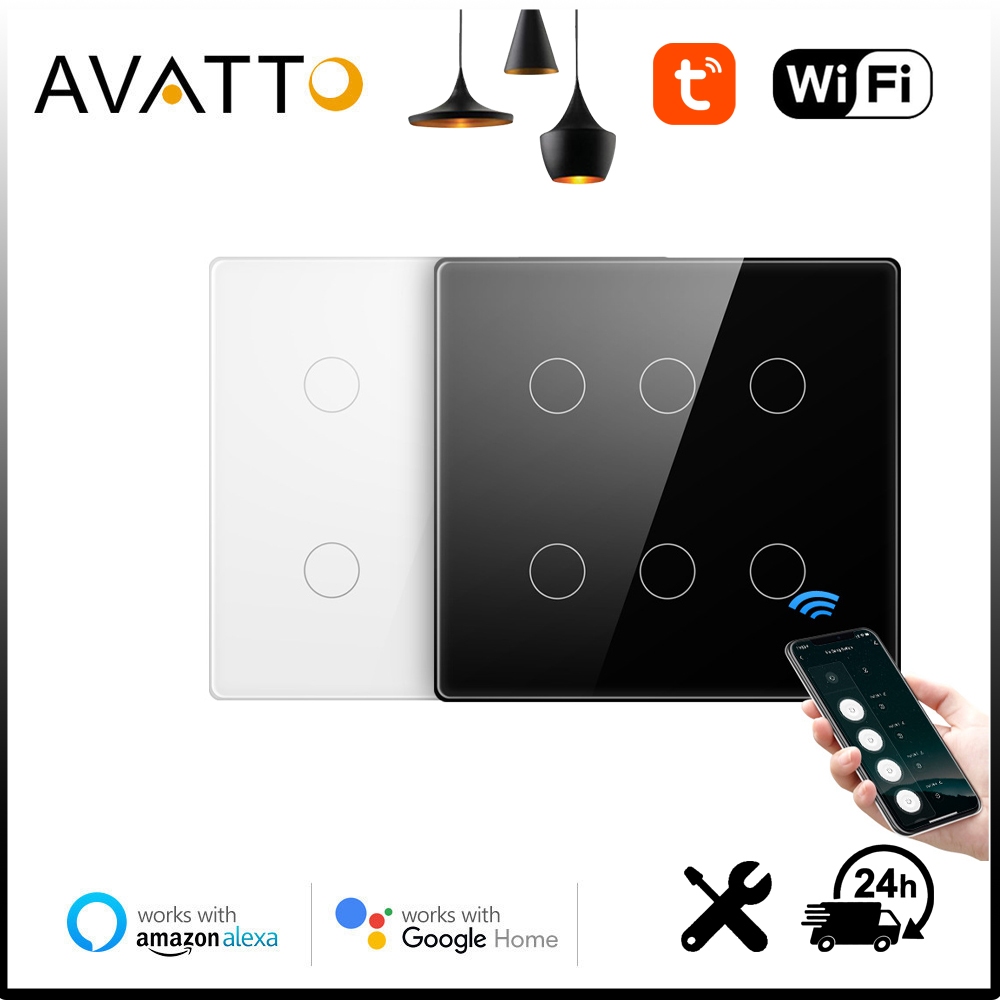 AVATTO Tuya WiFi Touch Smart Switch Light, Interruptor inteligente Touch Glass com aplicativo de voz Alexa