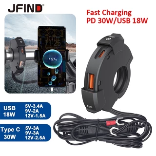 QC3.0 Guiador Rápido Carregador De Motocicleta 18W + 30W PD Power Portas Duplas Usb E Tipo C Telefone Moto À Prova D'água Para Honda Yamaha
