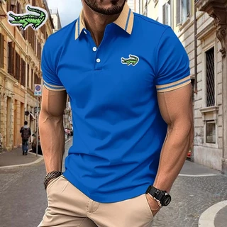 Nova Camisa Polo Bordado De Crocodilo De Verão Com Botões Bloqueados De Cor Para Esportiva Masculina
