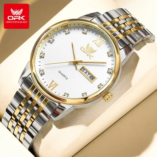 Olevs Relógio masculino Original à prova d'água calendário luminoso movimento de quartzo em aço inoxidável 6033