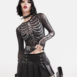 Retro Gótico Punk Feminino Manga Longa Colheita Topo Esqueleto Padrão Em Torno Do Pescoço Y2K 90s Malha Preta Camiseta