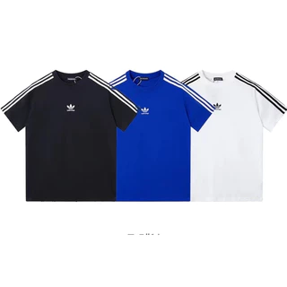 Moda conjunta série trevo logotipo desgastado camiseta ombro três listras Design casal estilo All-Match mangas curtas
