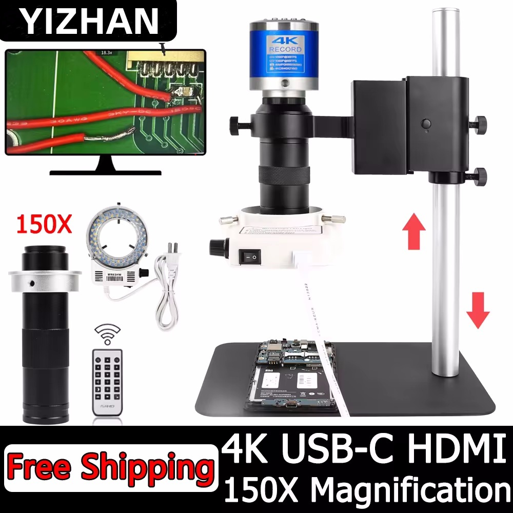 YIZHAN 1080P 4K FULL HD Microscópio Industrial C-Mount Câmera Digital Via USB-Medição Para Reparo De Telefone De Solda PCB , Lente 150X