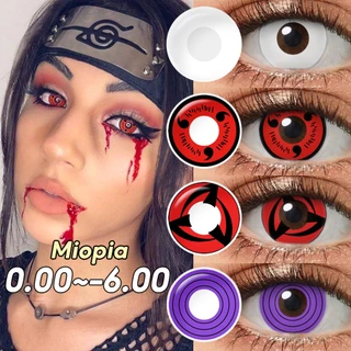 (0.00~ - 6.00)Pseyeche lentes de contato com grau miopia Cosplay Lentes coloridas vermelho branco azul Sharingan Eye Contacts