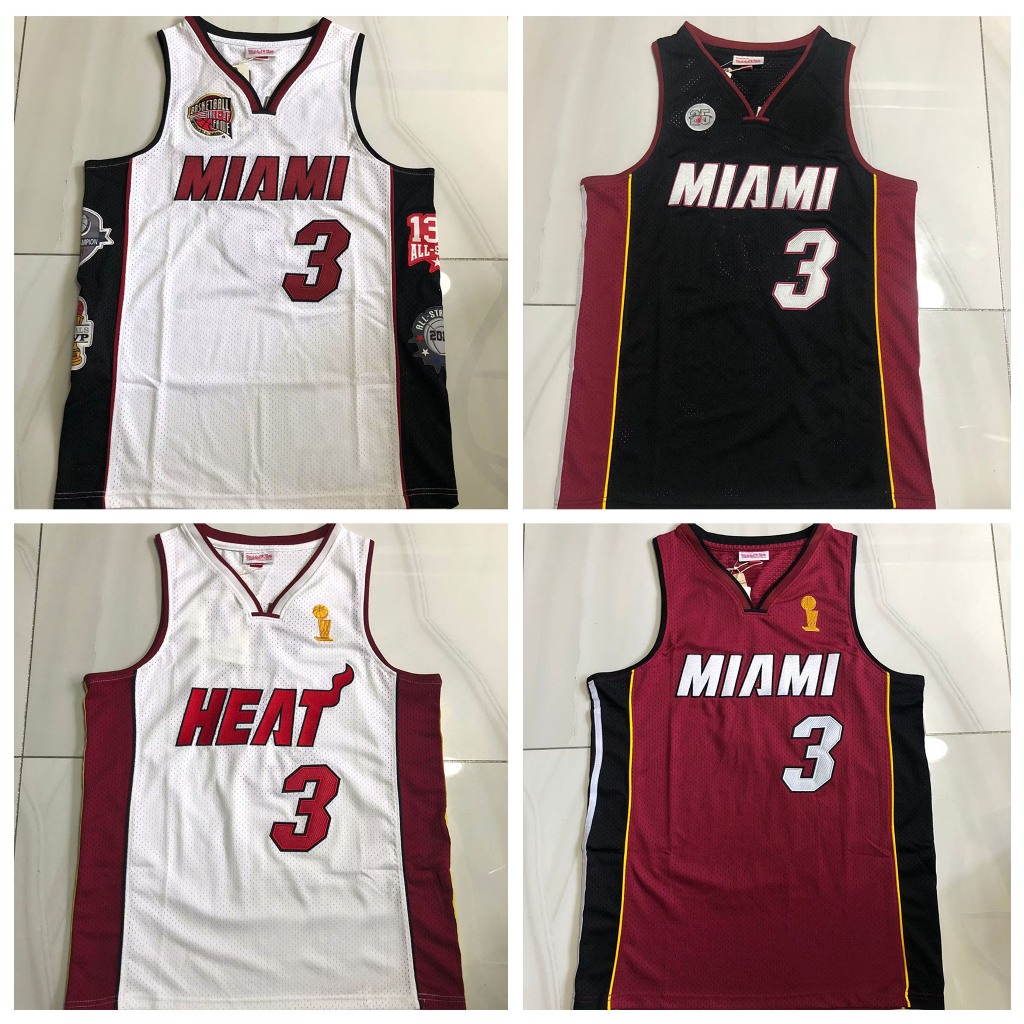 Camisa Masculina Miami Heat Dwyane Wade Branca/Preta/Vermelha De Basquete